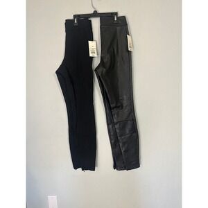 Black Faux Leather & Ponte Knit Leggings Pants XS Zip Ankle